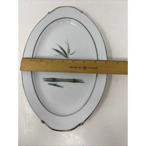 Yamaka Mandarin Oval Serving Platter Bamboo Silver Rim 12" X 8” Serving Tray - Picture 9 of 10